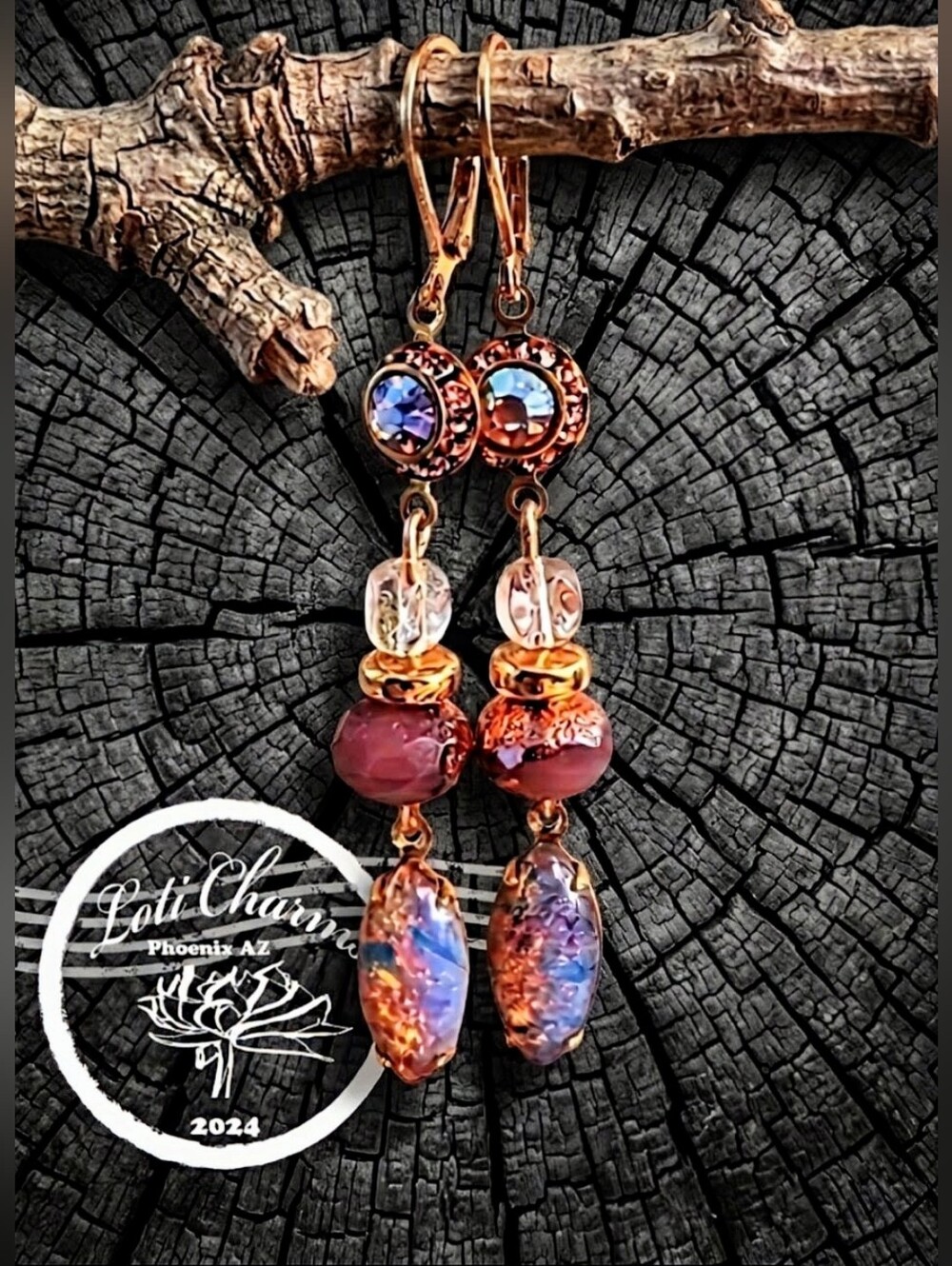 Victorian Pink AB & Opal Crysfal & Glass Artisan Handmade Gold Plated Earrings - Picture 1 of 9